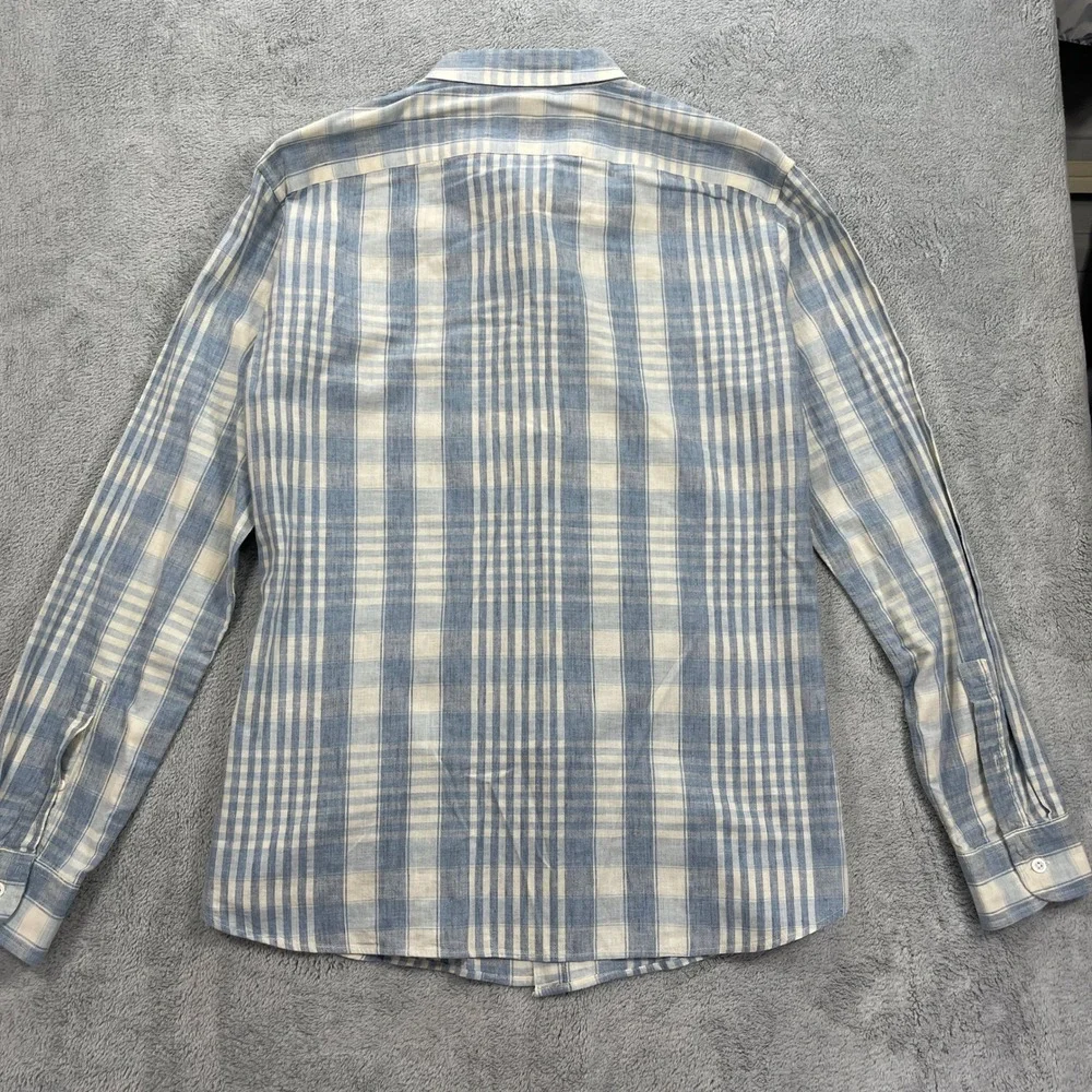 J. Crew Button Down Shirt Men L Blue Plaid Linen Blend Long Sleeve Casual